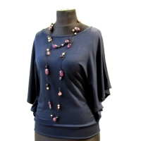 Bluzeczka Diana z pięknymi falbaniastymi rękawami - granatowa